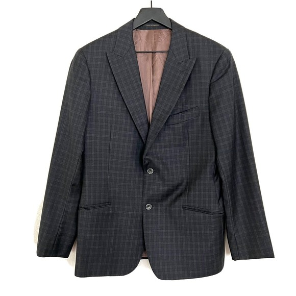 J Hilburn Vitale Barberis Canonico Mens Plaid Blazer Peak Lapel Size 40 R Grey